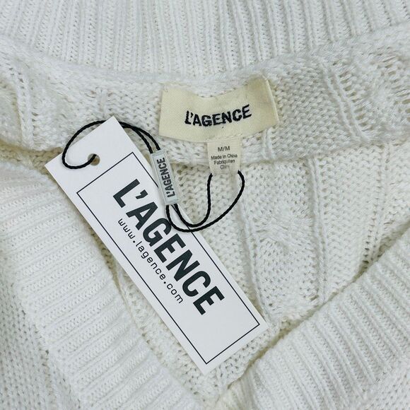 L’Agence Savanah Fringe V-Neck Cotton Knit Sweater - Ivory - Size Medium - Picture 6 of 7